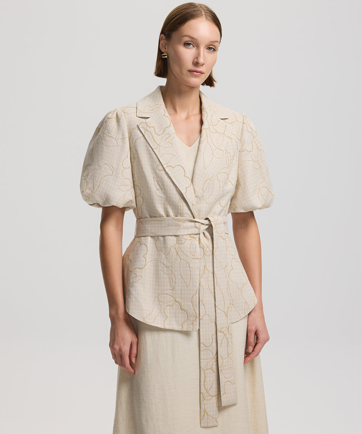 Zoomed Embroidered Puff-Sleeve Jacket