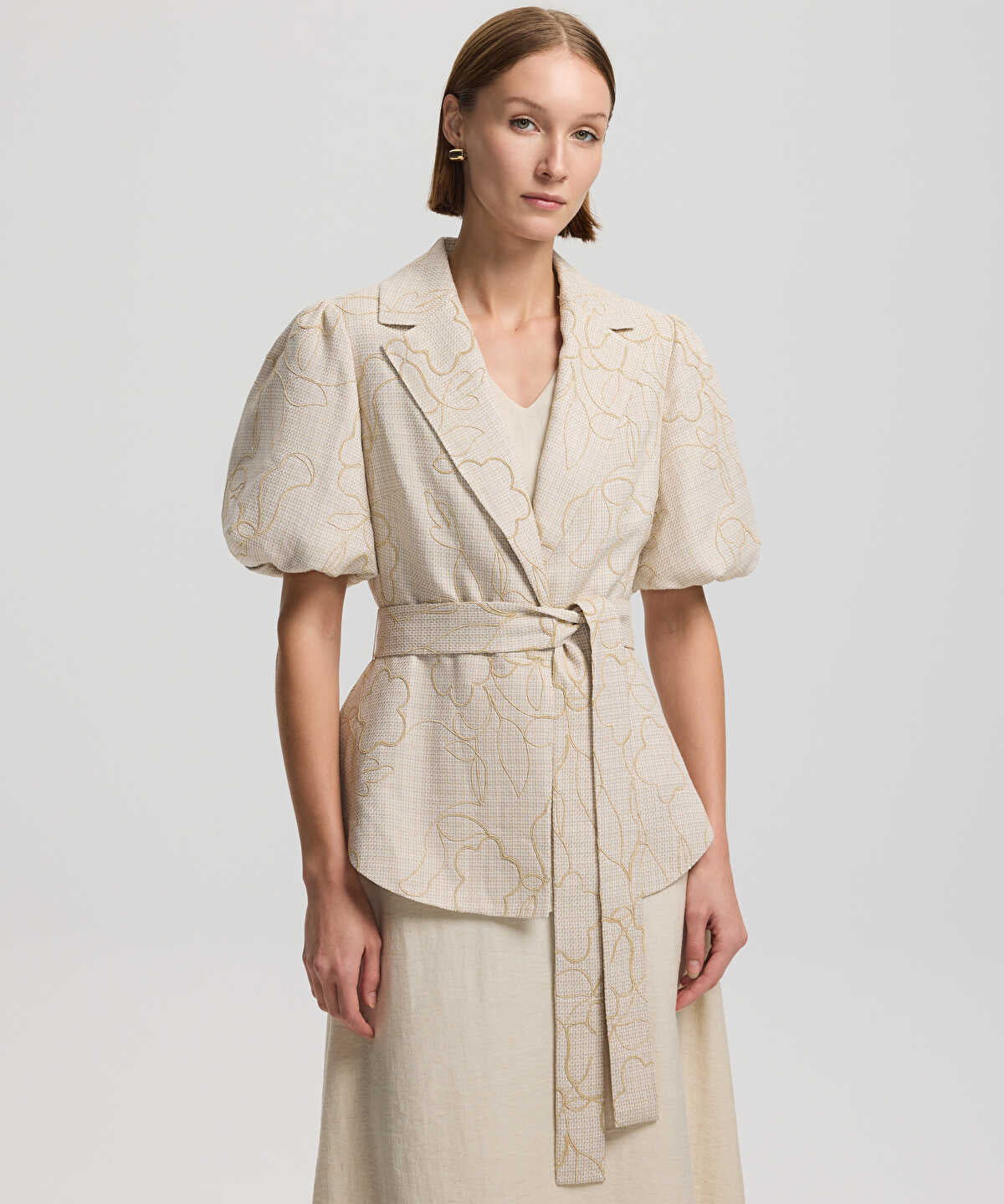Embroidered Puff-Sleeve Jacket