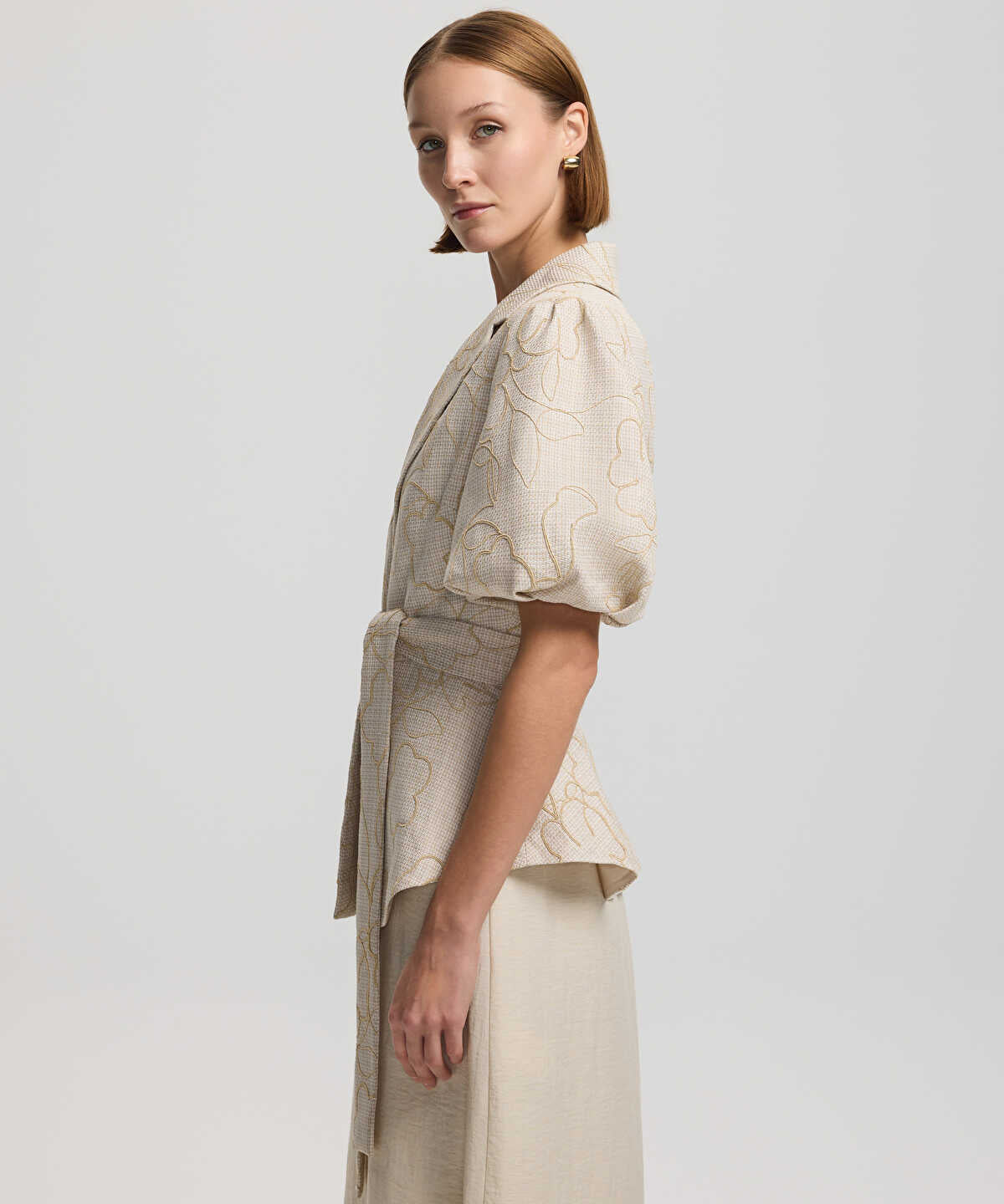 Embroidered Puff-Sleeve Jacket