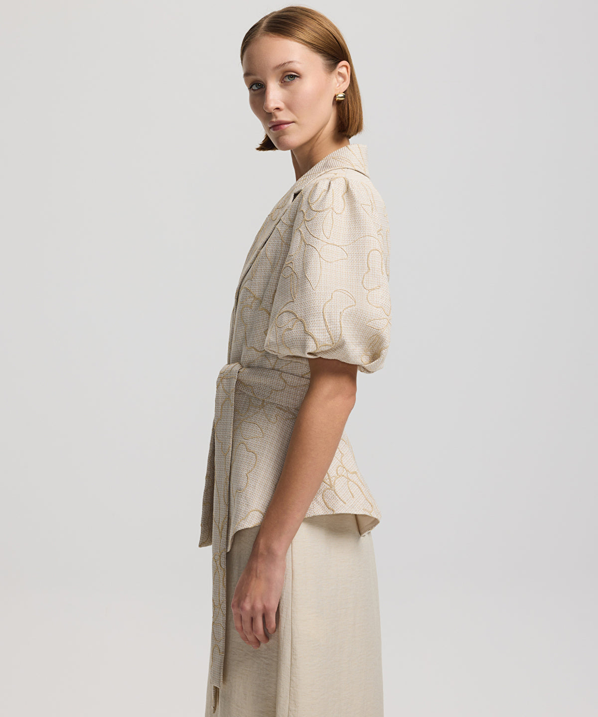 Zoomed Embroidered Puff-Sleeve Jacket