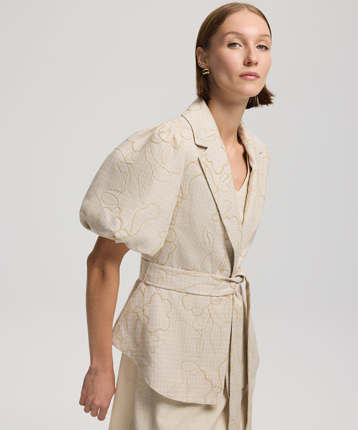 Zoomed Embroidered Puff-Sleeve Jacket