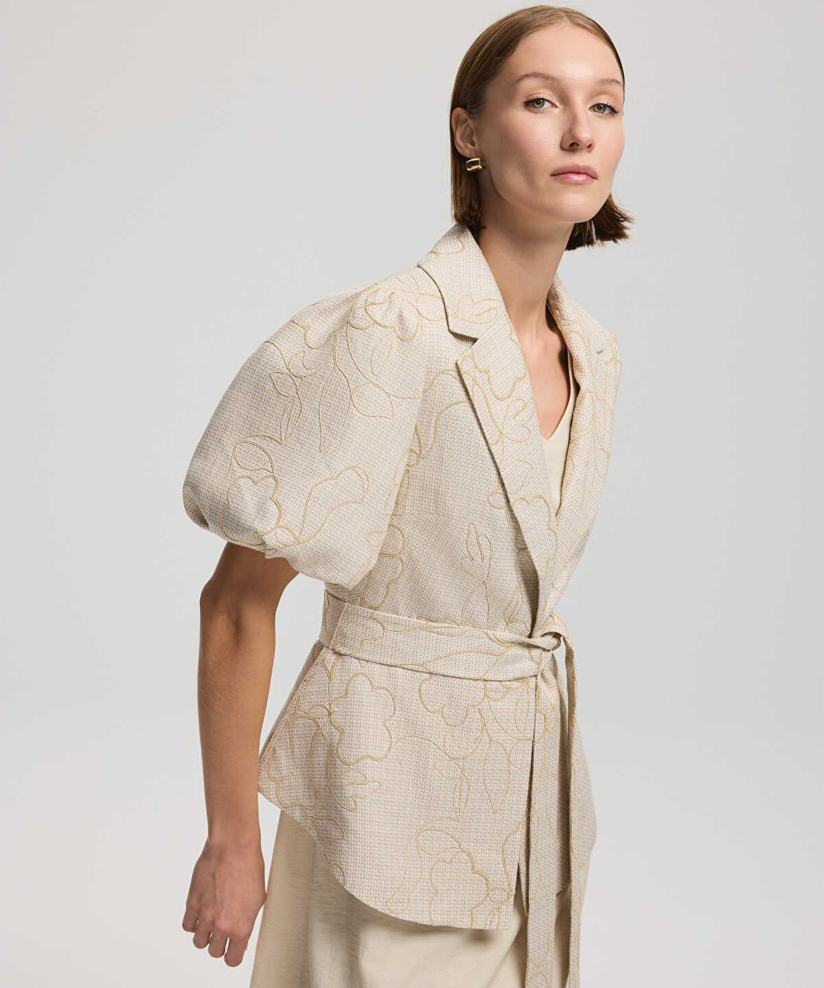 Embroidered Puff-Sleeve Jacket