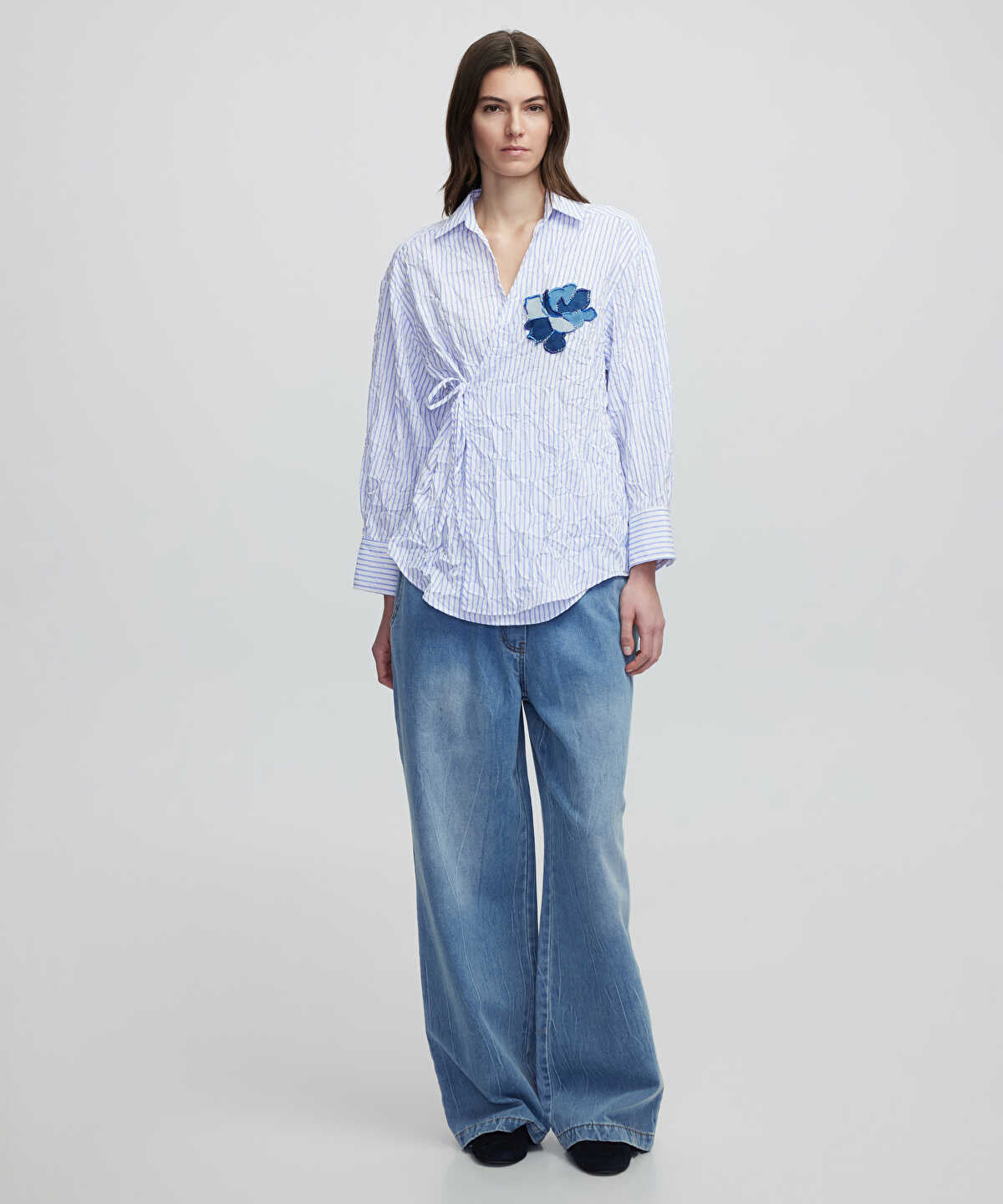 Striped Blouse With Denim Applique