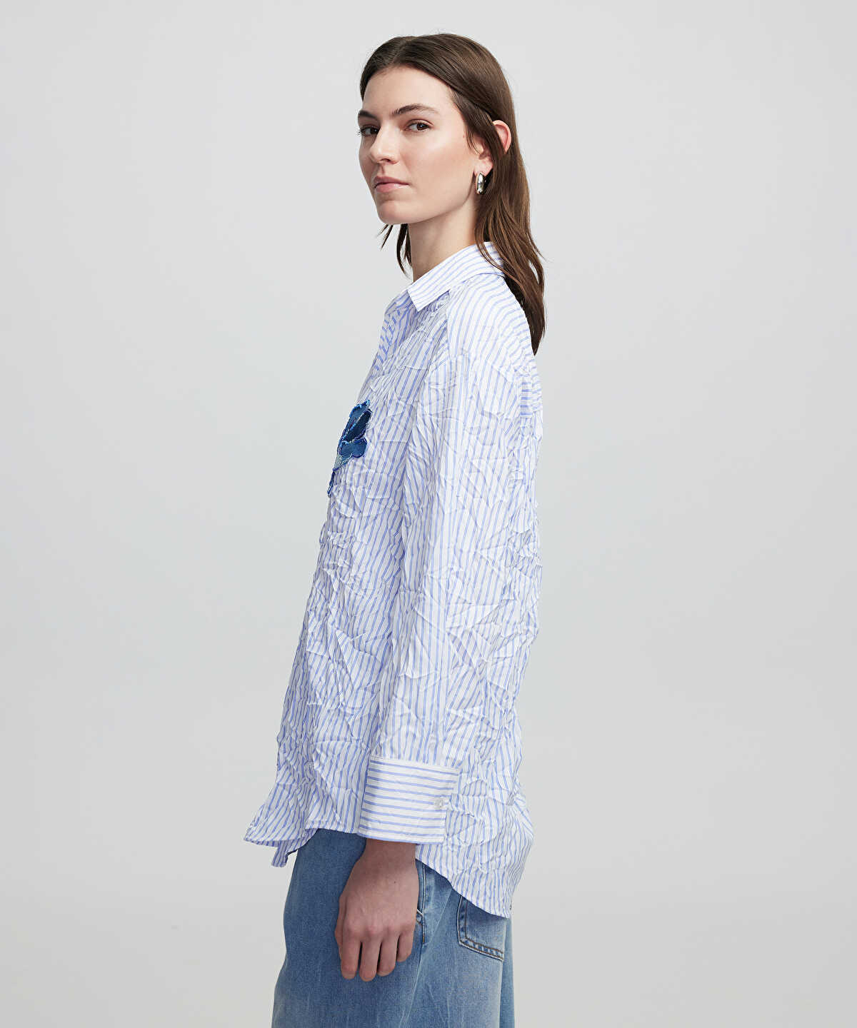 Striped Blouse With Denim Applique