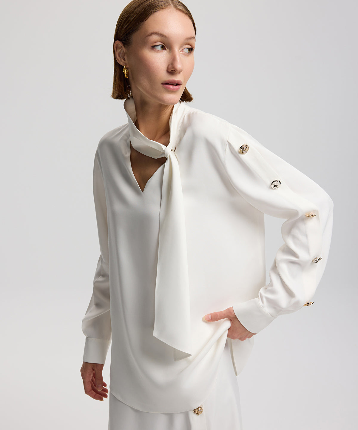 Zoomed Tie-Neck Blouse