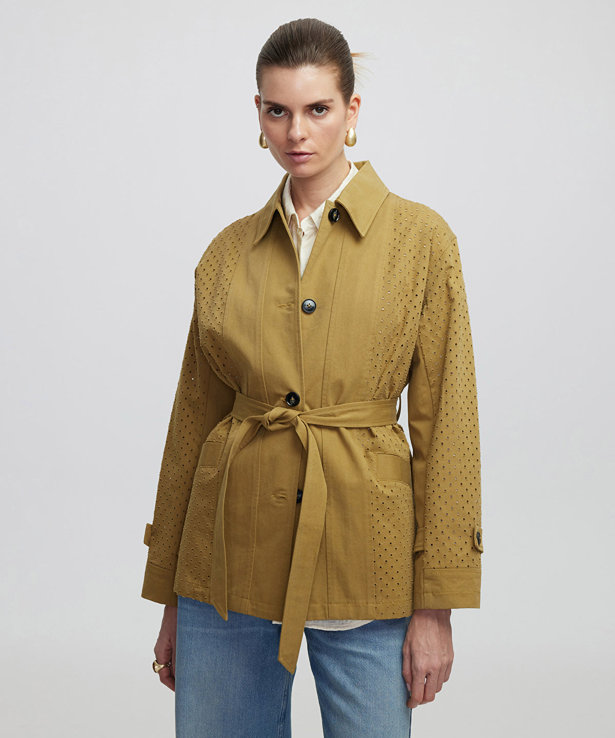 Zoomed Perforated Trench Coat