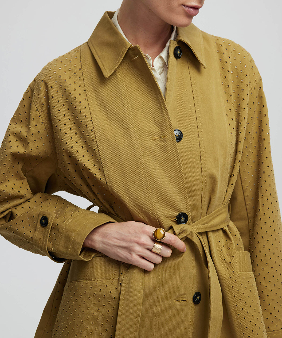 Zoomed Perforated Trench Coat
