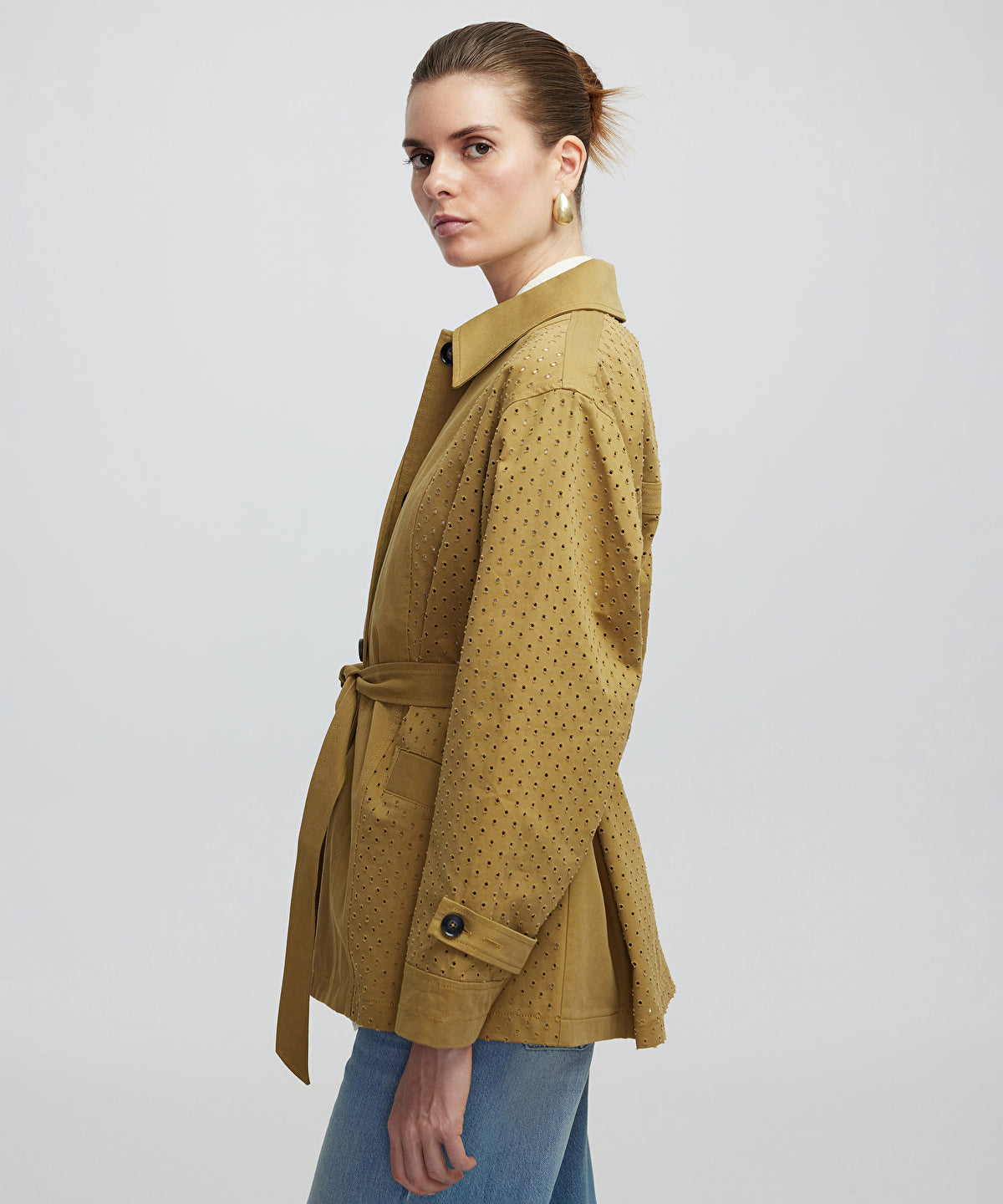 Zoomed Perforated Trench Coat