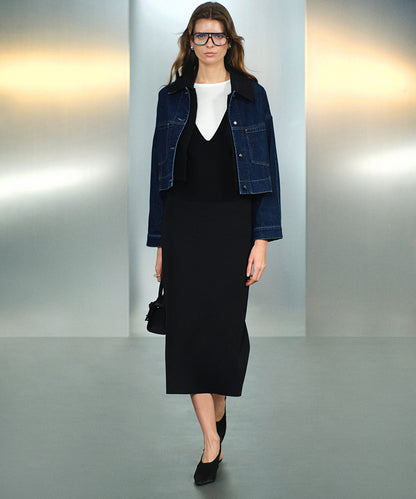 Contrast Collar Denim Coat