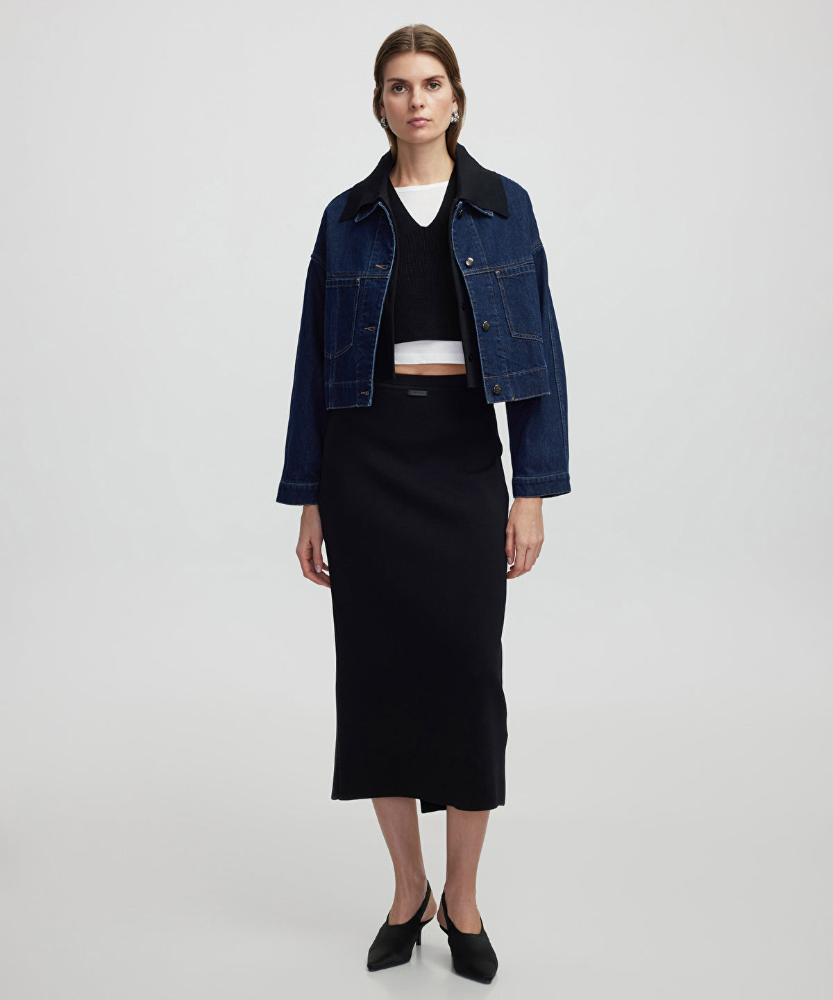 Zoomed Contrast Collar Denim Coat