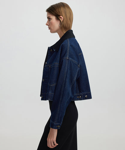 Contrast Collar Denim Coat
