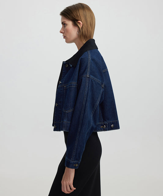 Contrast Collar Denim Coat