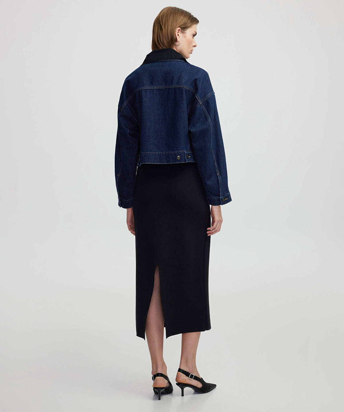 Zoomed Contrast Collar Denim Coat