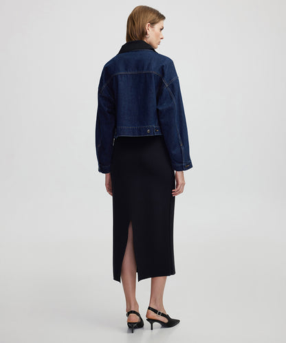 Contrast Collar Denim Coat