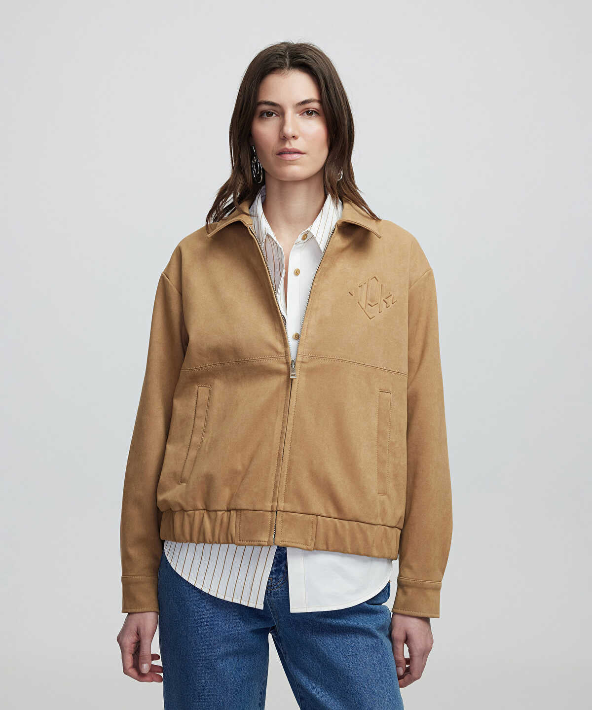 Faux Suede Bomber Jacket