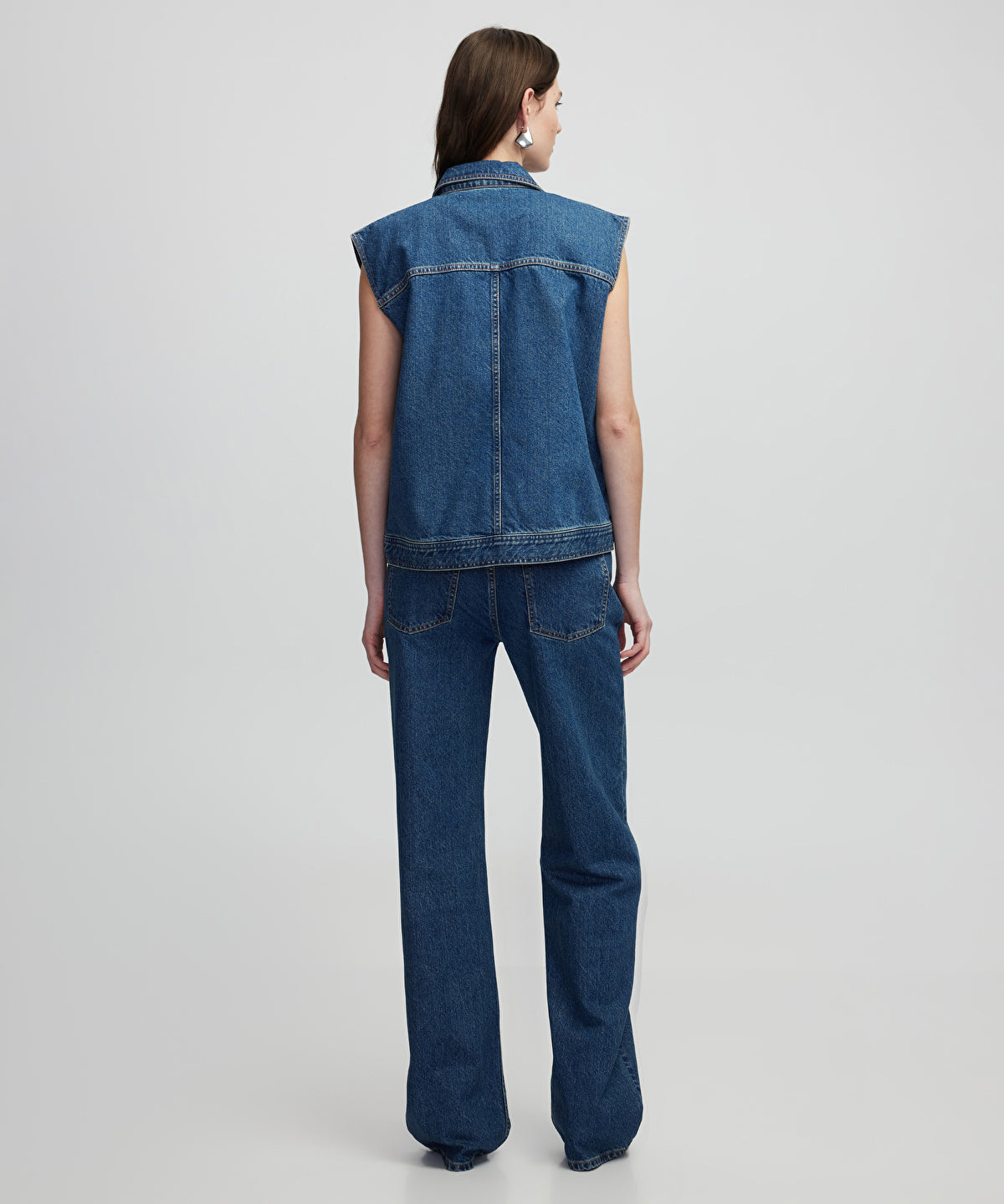 Zoomed Denim Vest with Rhinestones
