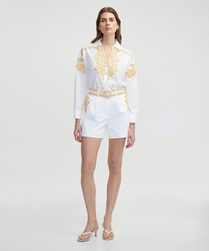 Embroidered Shorts With Belt