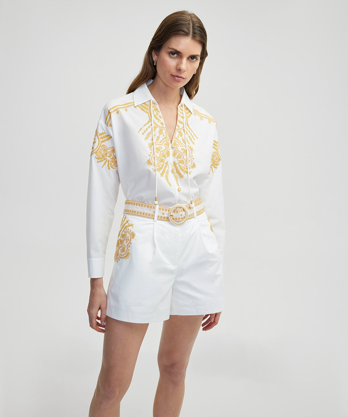 Embroidered Shorts With Belt