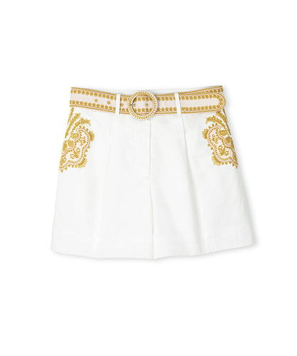 Embroidered Shorts With Belt