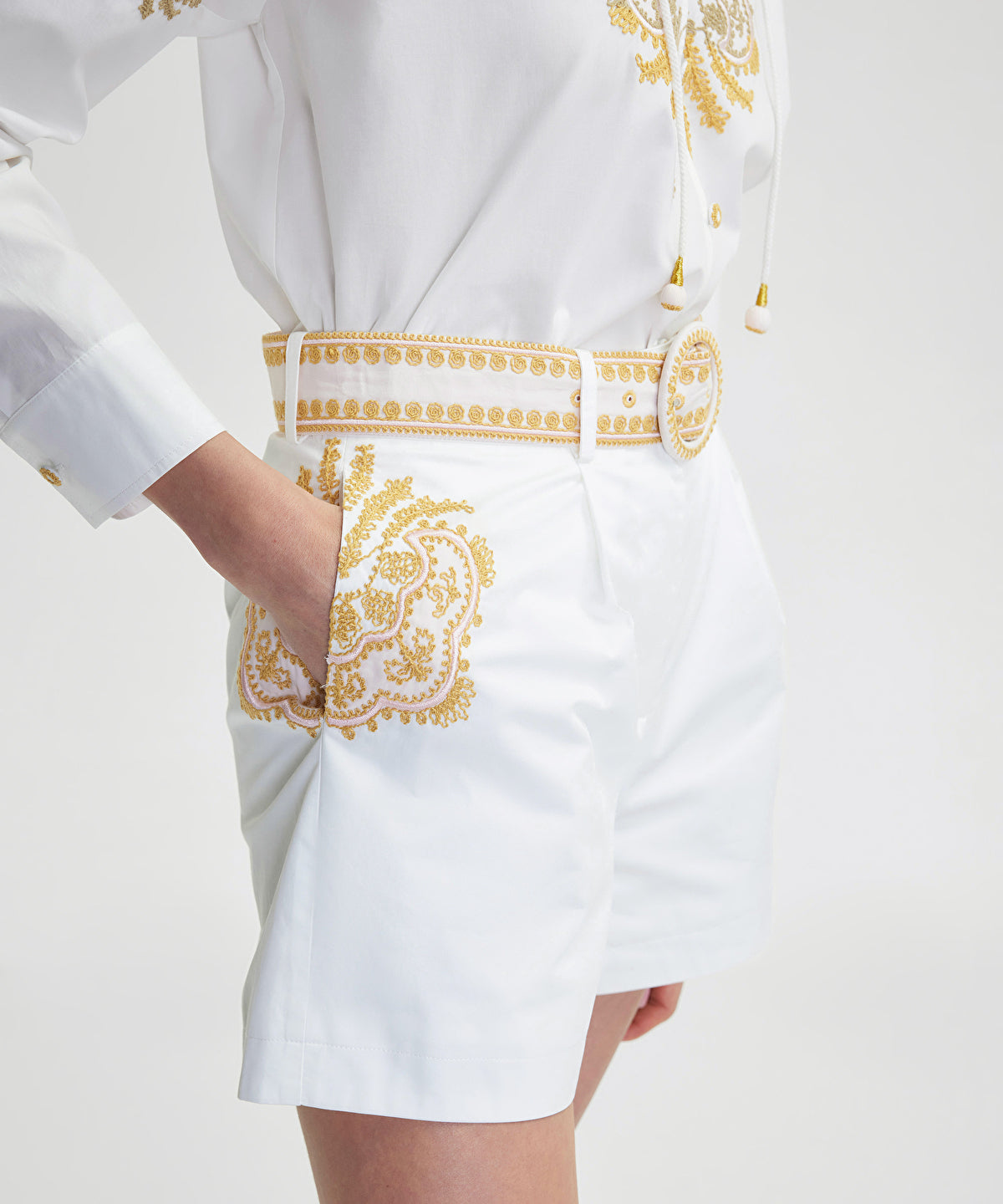 Embroidered Shorts With Belt