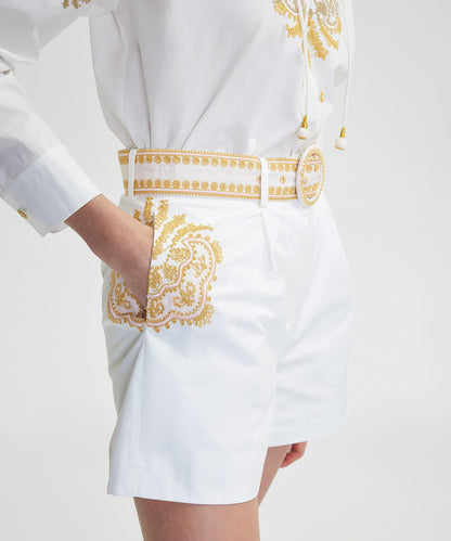 Embroidered Shorts With Belt