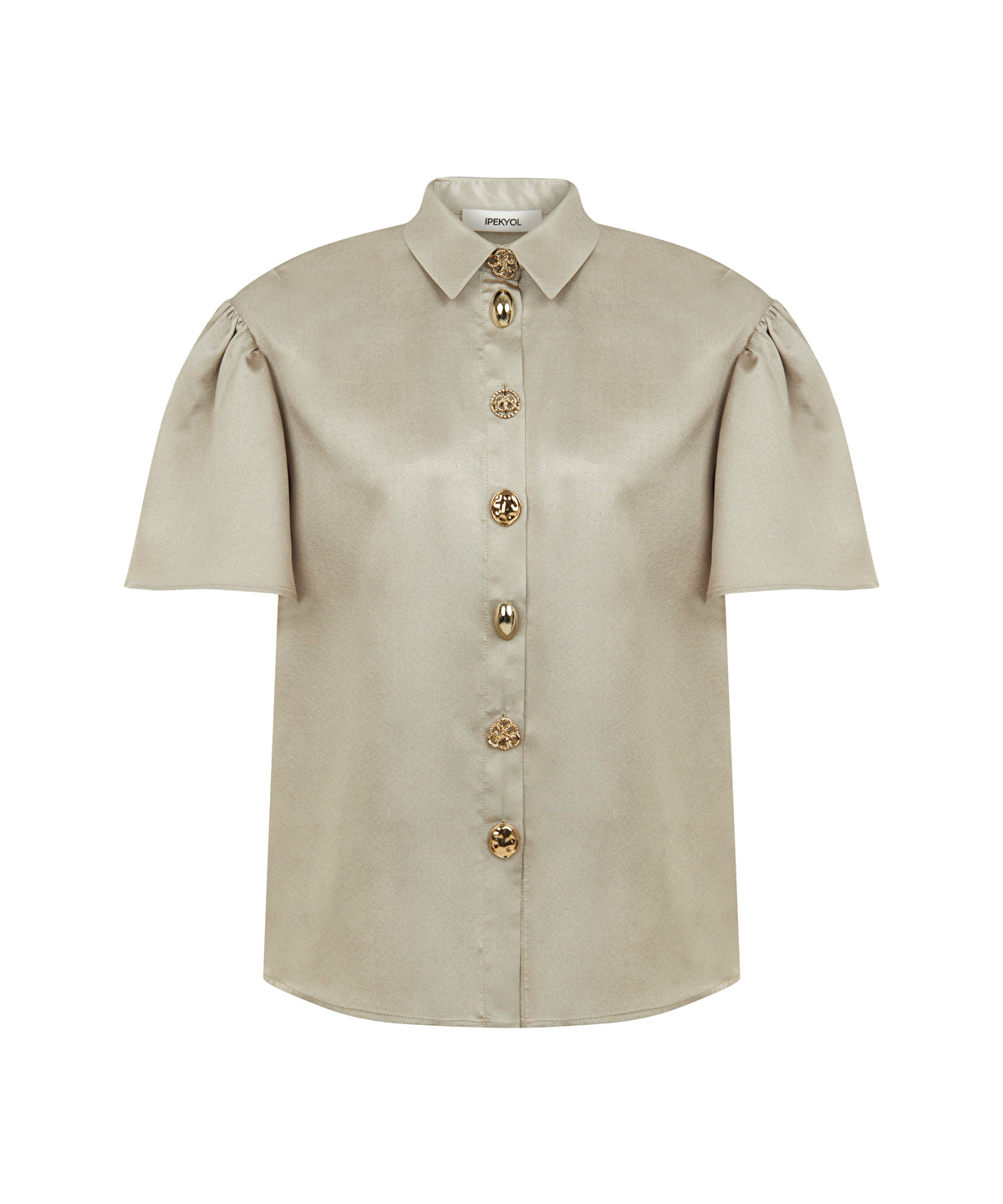 Zoomed Satin Shirt With Golden Buttons