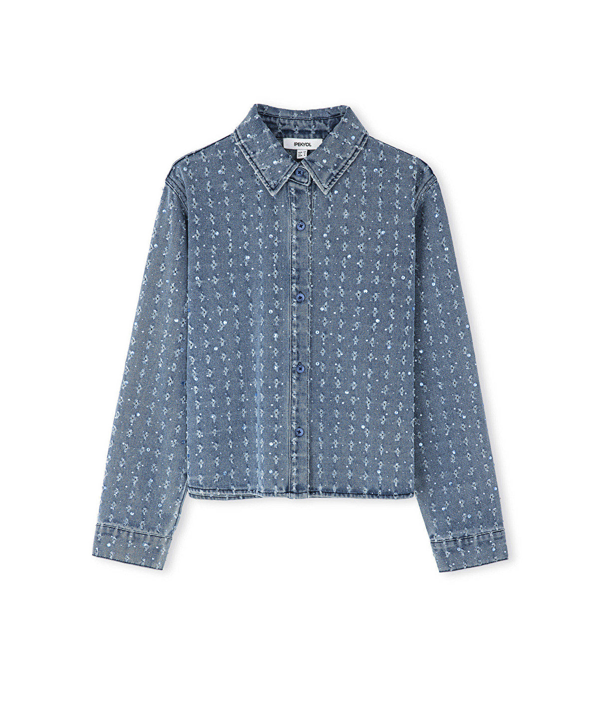 Zoomed Rhinestone Denim Shirt