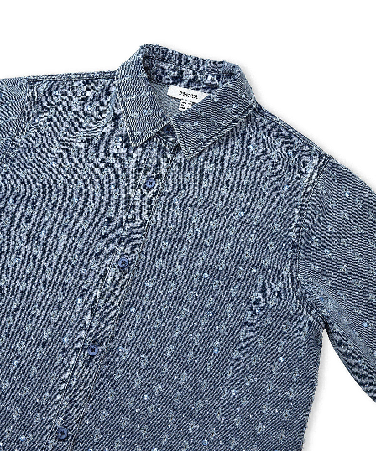 Zoomed Rhinestone Denim Shirt