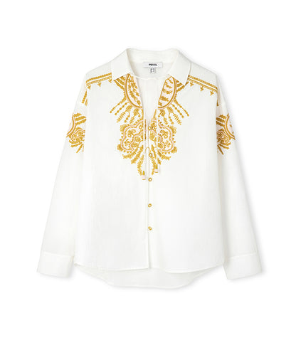 Embroidered Tie Neck Shirt