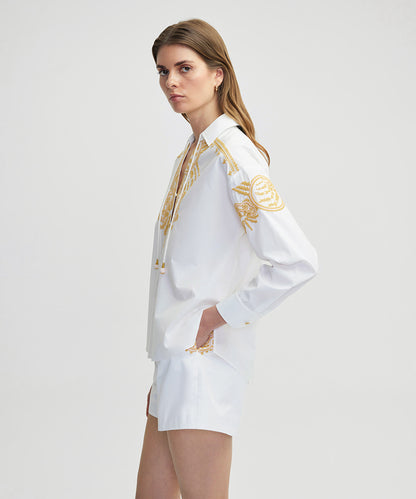 Embroidered Tie Neck Shirt