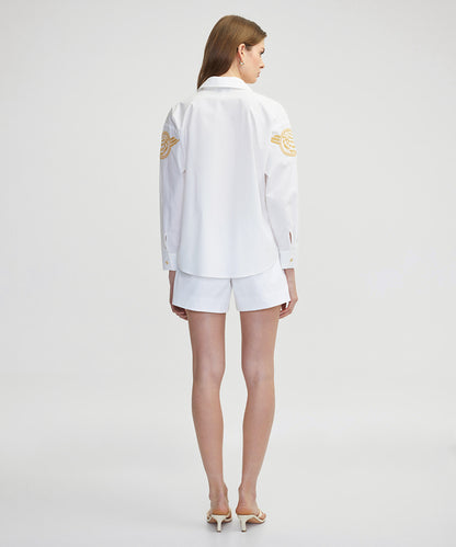 Embroidered Tie Neck Shirt