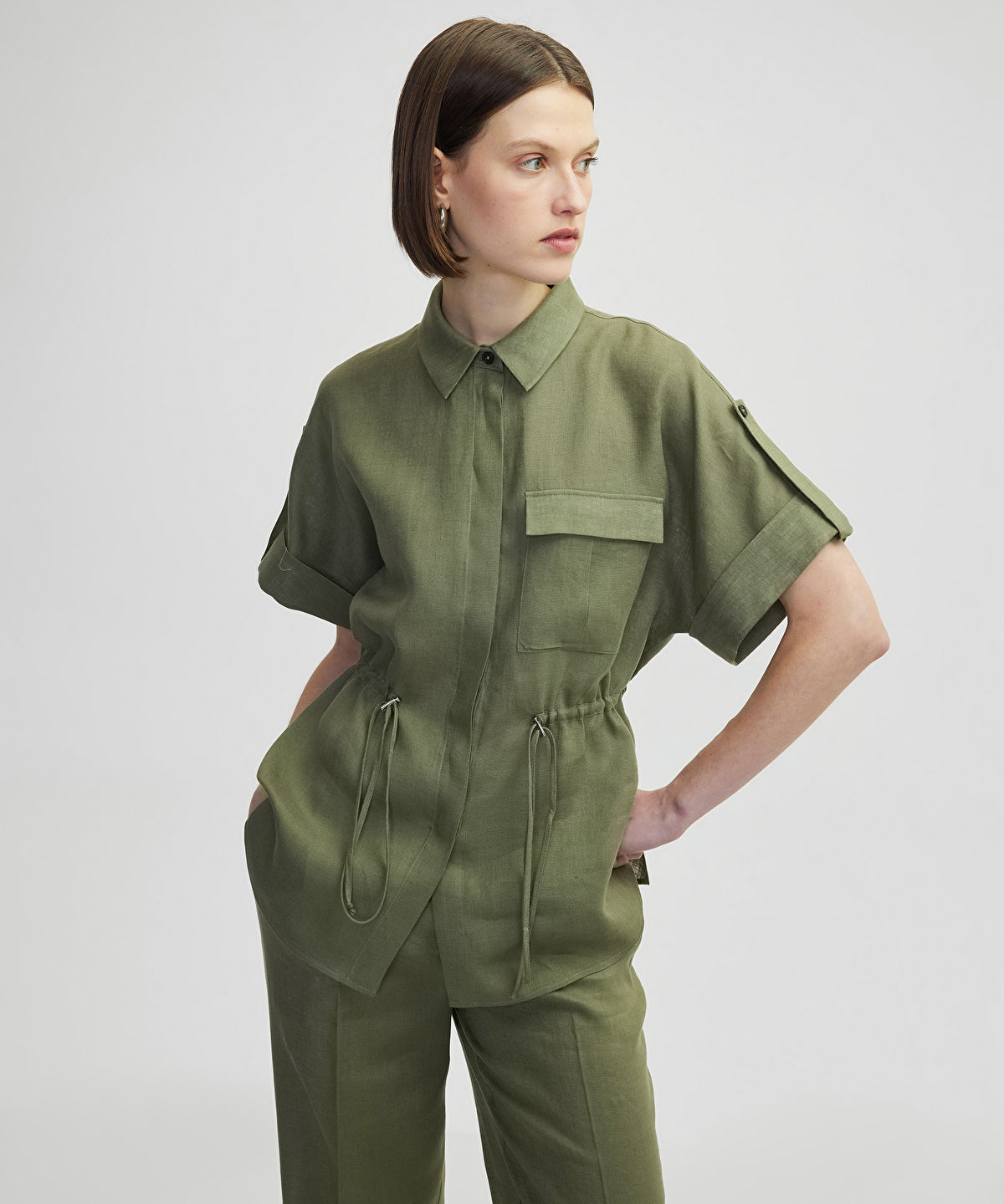 Zoomed Adjustable Waist Linen Shirt