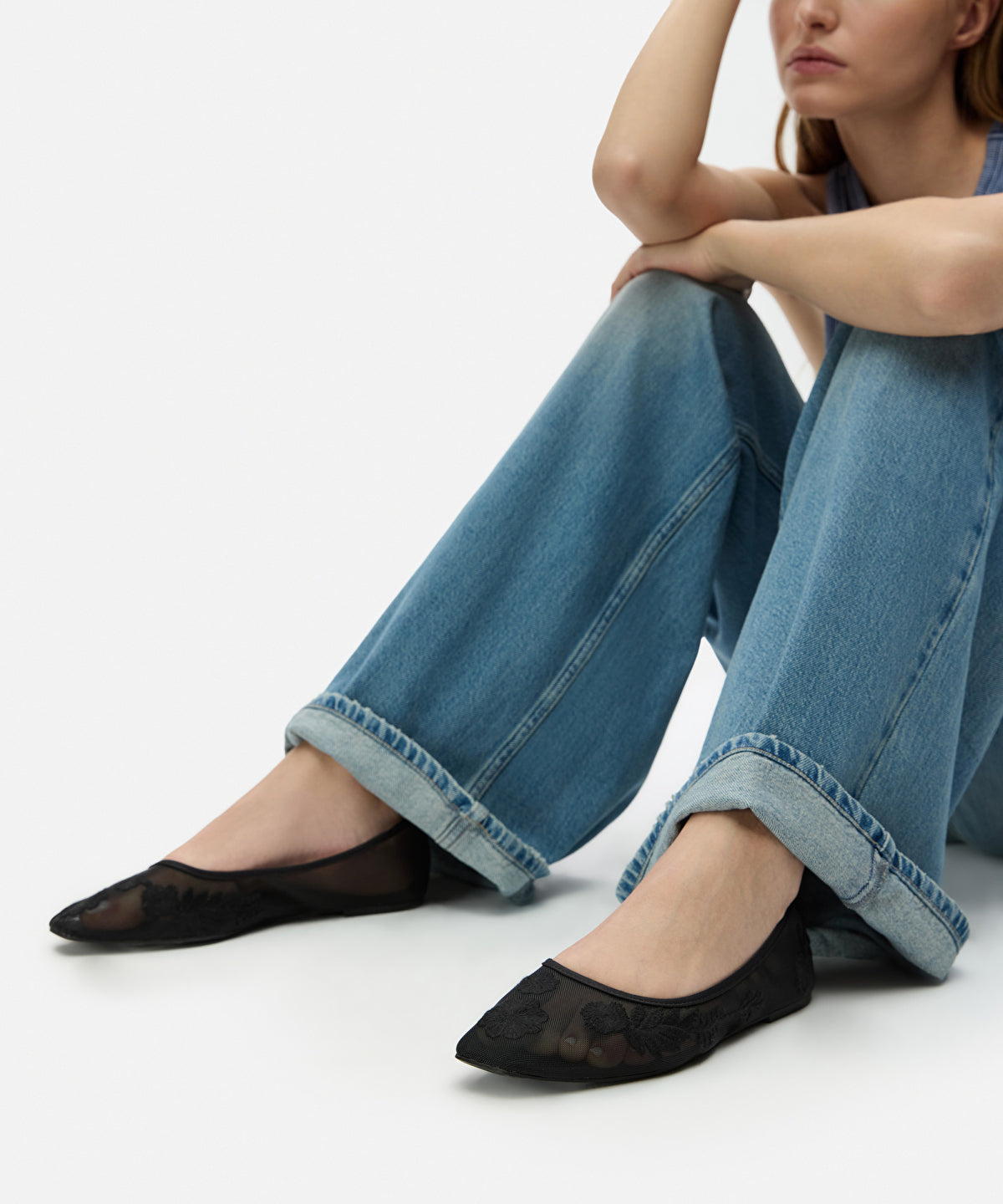 Zoomed Embroidered Ballet Flats