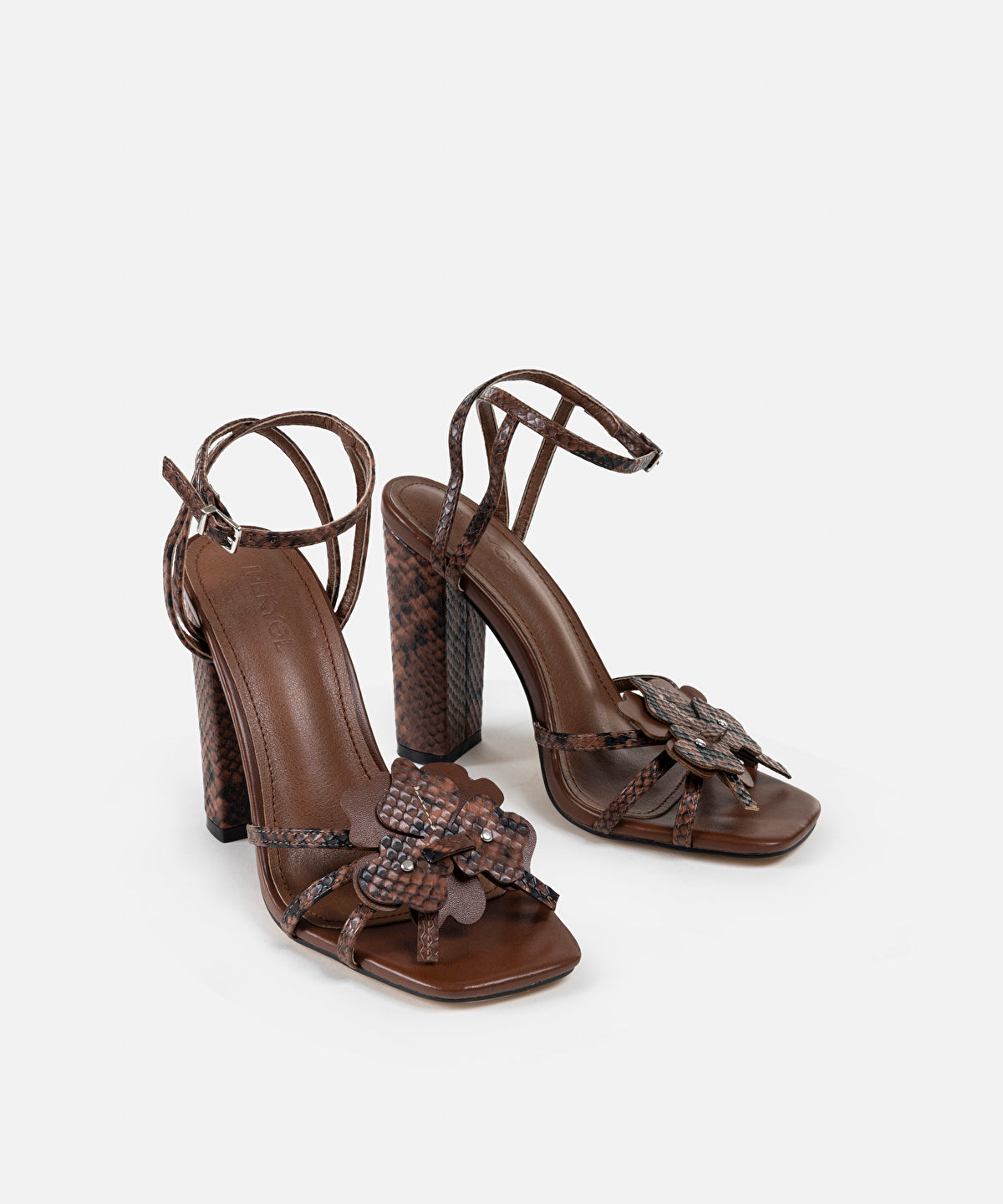 Zoomed Snake-Effect Heels With Floral Detail