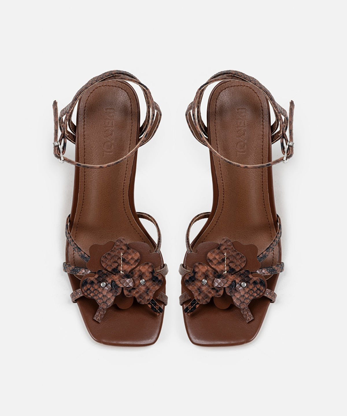 Zoomed Snake-Effect Heels With Floral Detail