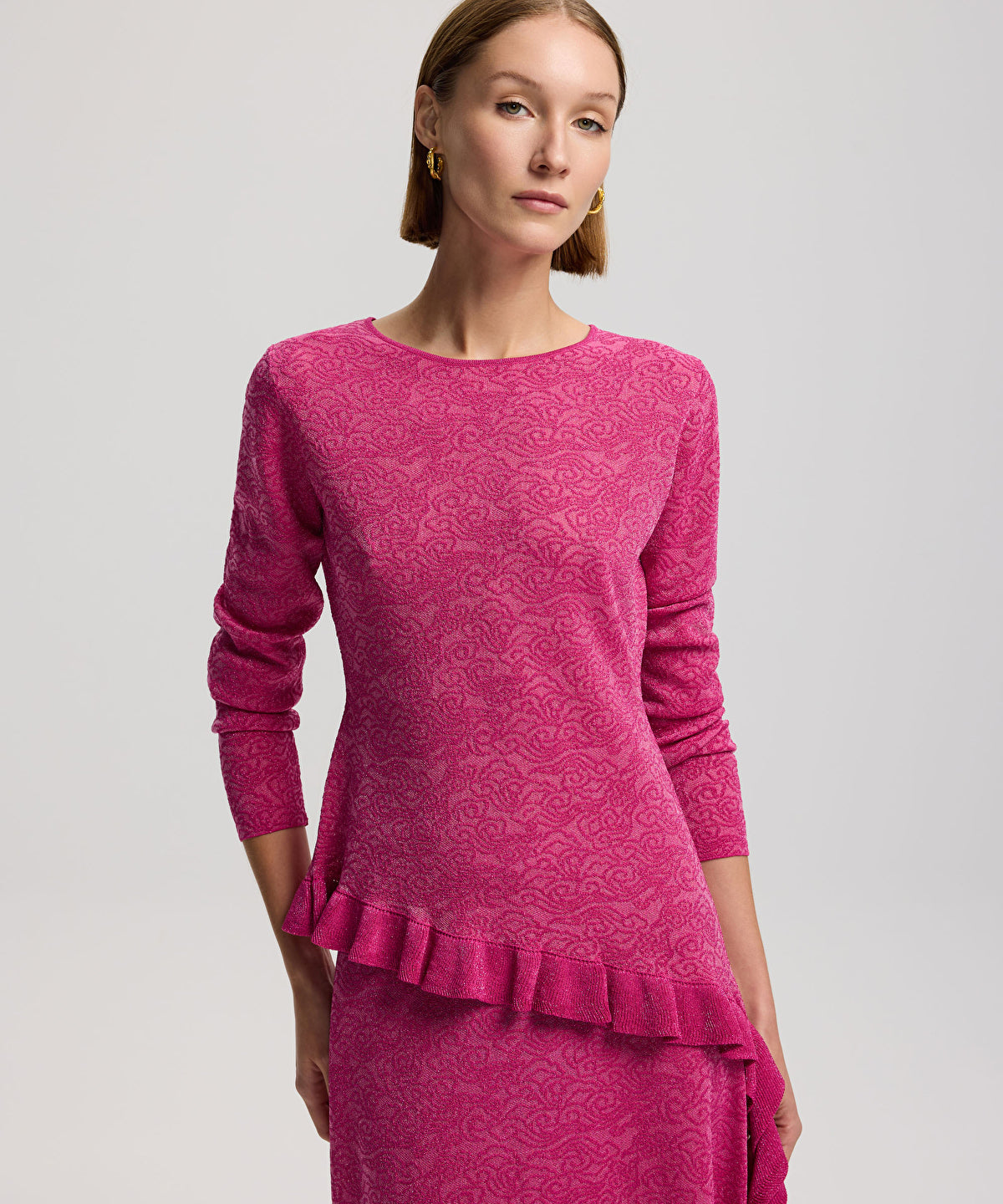Zoomed Jacquard Long Sleeve Knit Top