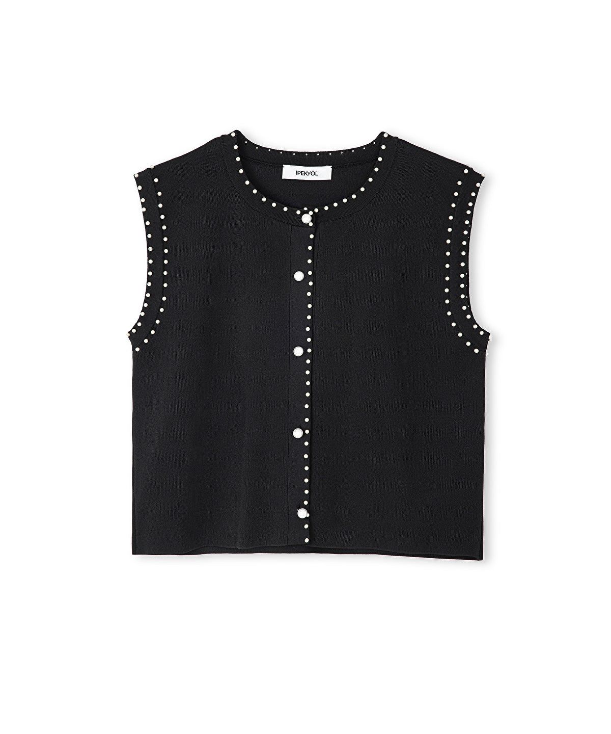 Zoomed Knit Vest with Faux Pearls