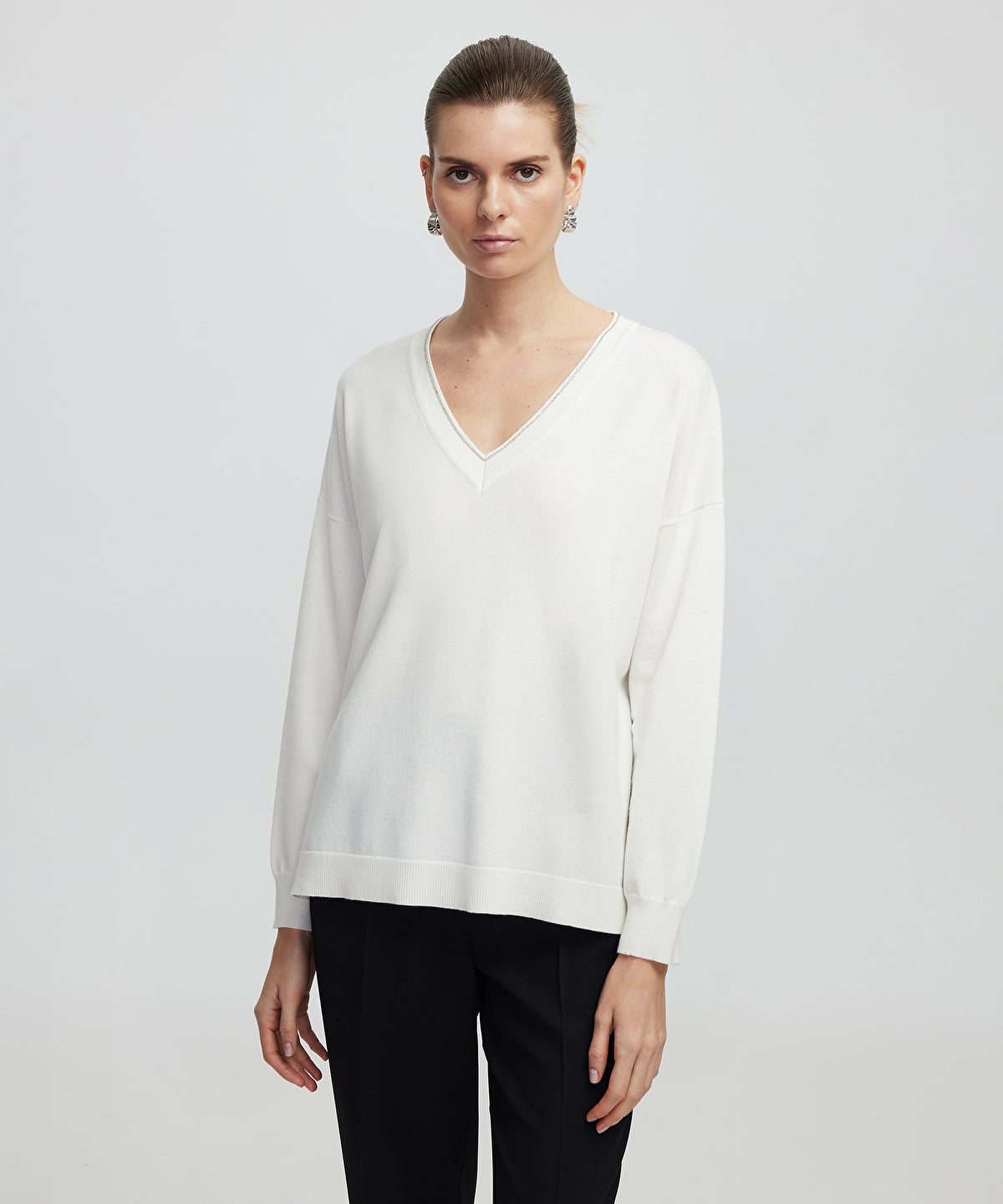 Zoomed Knit Sweater With Rhinestones