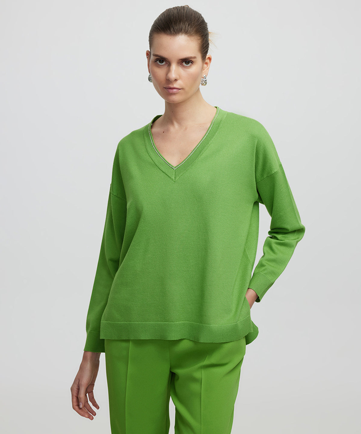 Zoomed Knit Sweater With Rhinestones