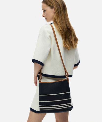 Striped bucket bag