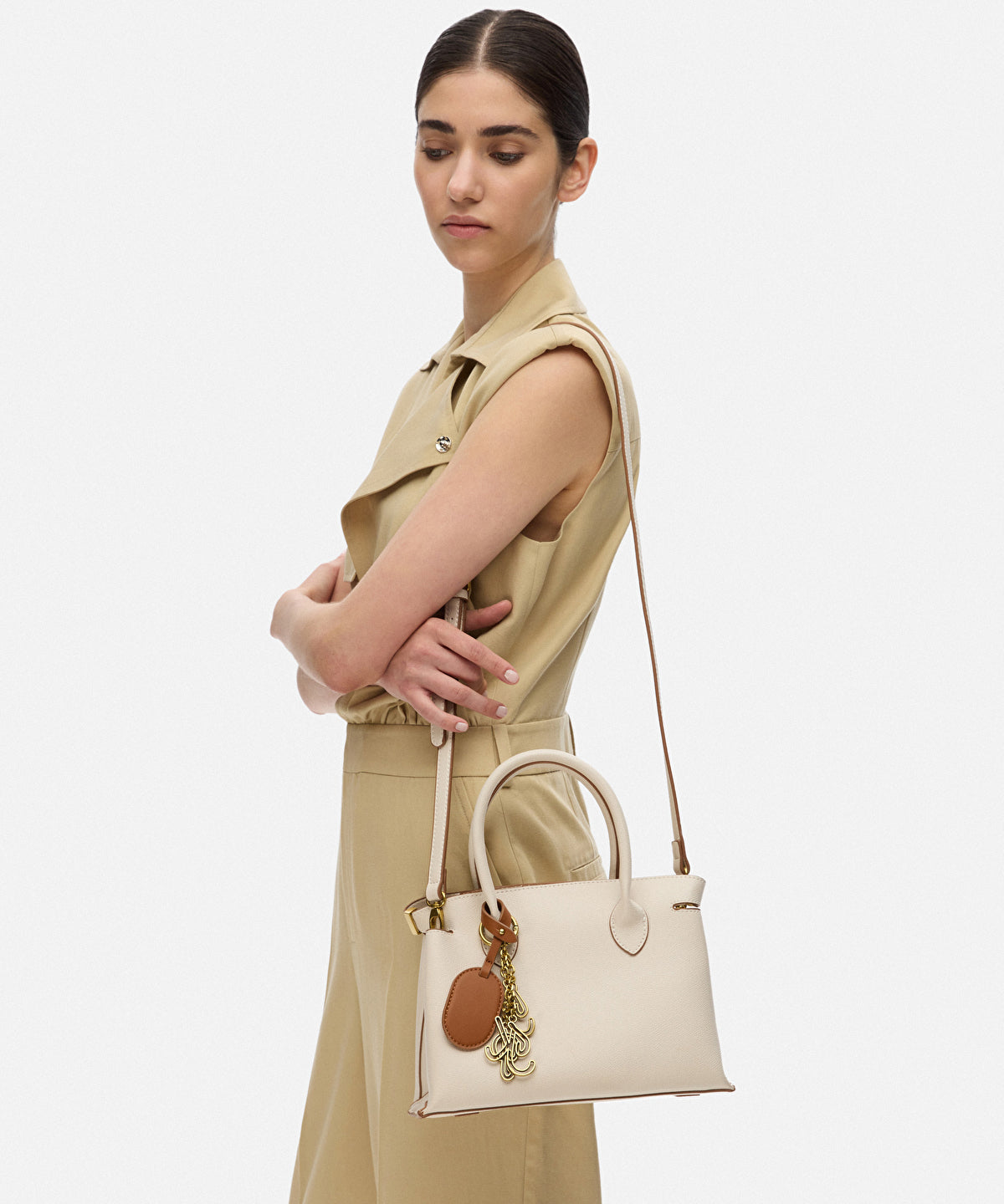 Zoomed Leather-Effect Bag With Logo Charm