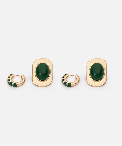 Earrings Set With Contrasting Resin And Glass