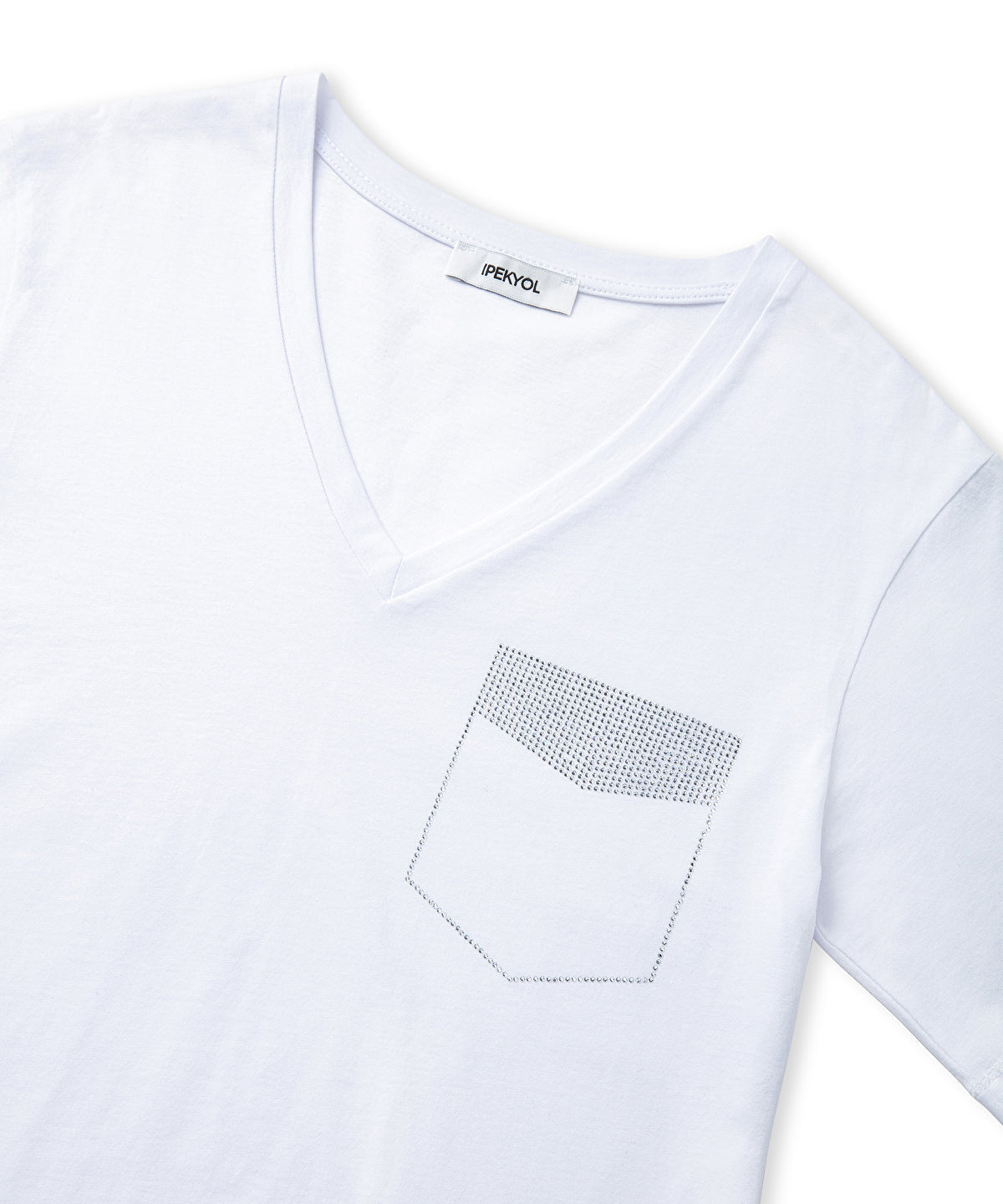 Zoomed V Neck T-Shirt With Rhinestones