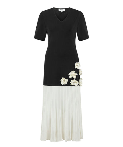 Color-Block Dress with Floral Applique