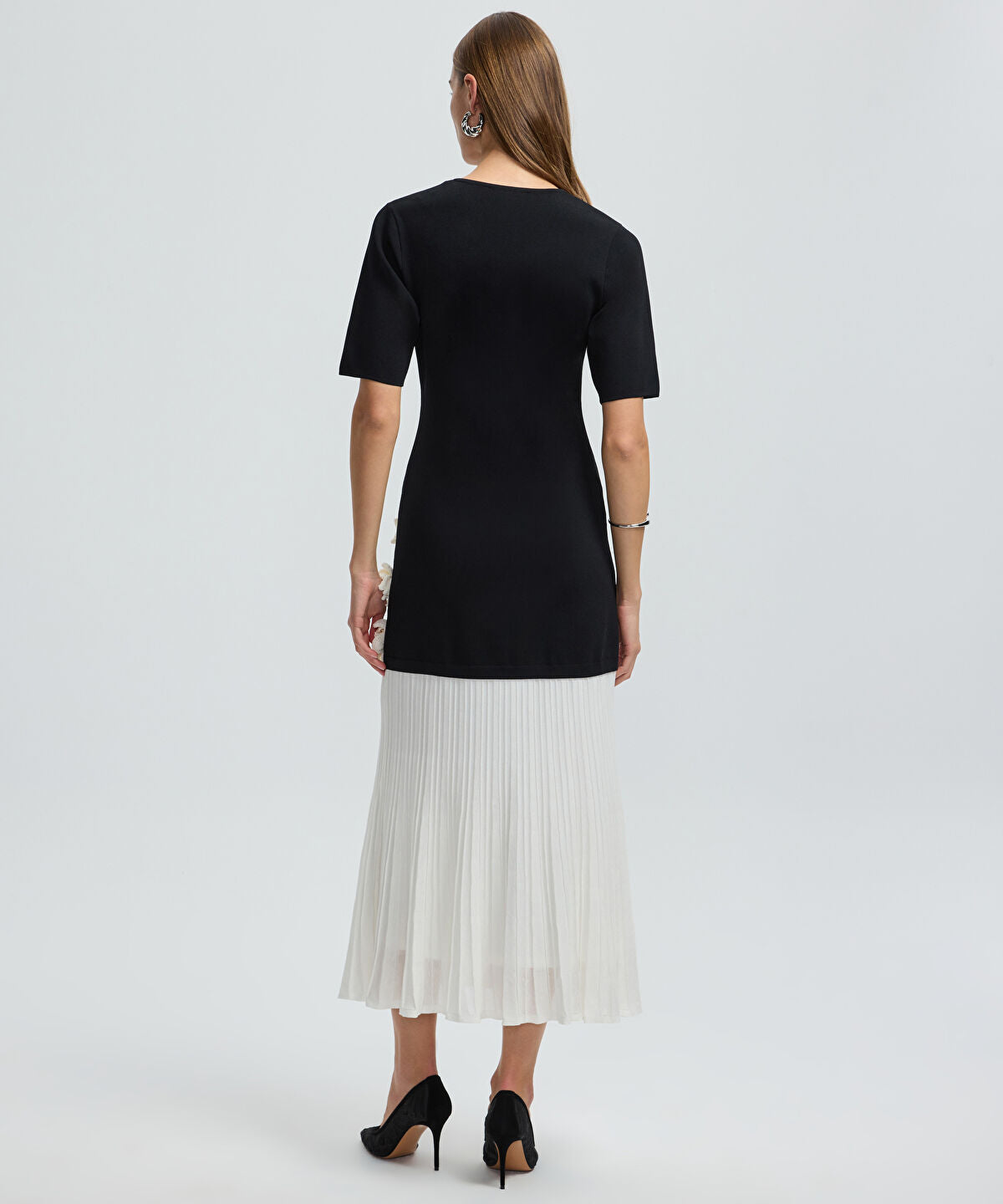 Color-Block Dress with Floral Applique