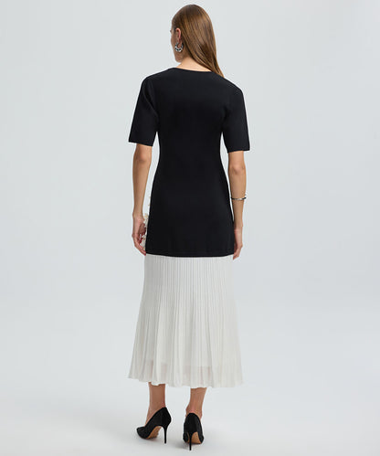 Color-Block Dress with Floral Applique