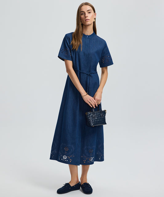 Embroidered Denim Shirt Dress