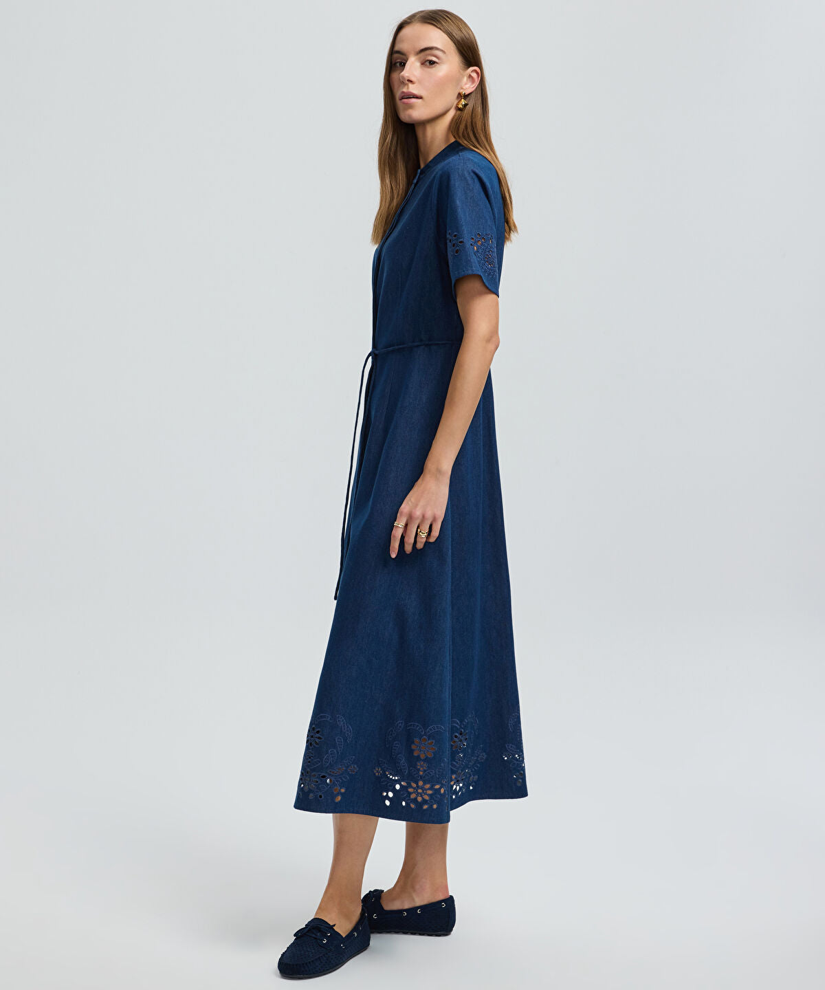 Zoomed Embroidered Denim Shirt Dress