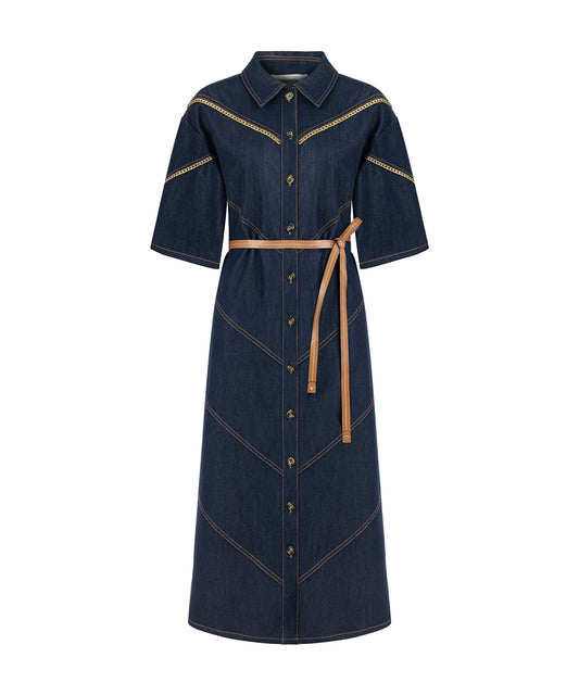 Embroidered Denim Shirt Dress