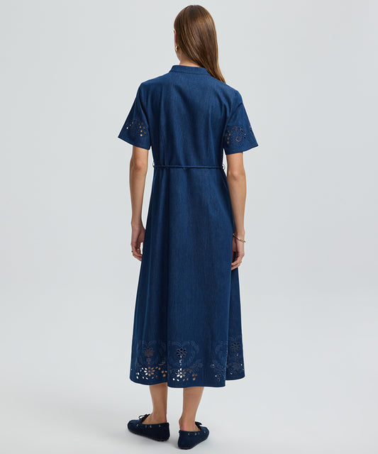 Embroidered Denim Shirt Dress